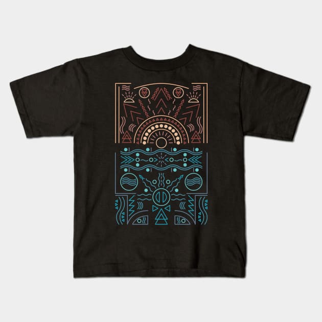 Boho Sun and Ocean Abstract Design Kids T-Shirt by JDP Designs